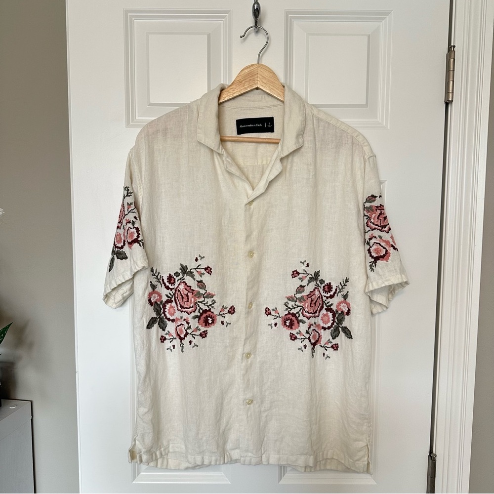 Abercrombie & Fitch Camp Collar Linen-Blend Button-Up Shirt